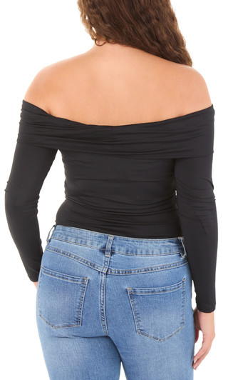 Thumbnail 3: Basic By Design Juniors' Long Sleeve Off Shoulder Contour Bodysuit 