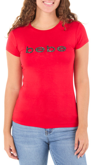 Thumbnail 1: Bebe Juniors Short Sleeve Rhinestone Logo Tee 