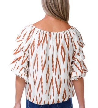 Thumbnail 2: Vince Camuto Women's Ruffle Short Sleeve Ikat Print Blouse  
