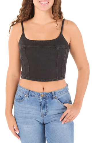 Thumbnail 1: Levi's Juniors Side Zip Slim Cropped Fit Denim Tank 