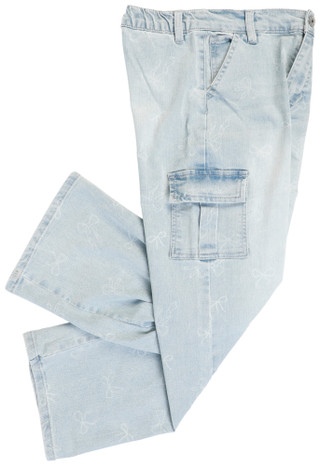 Thumbnail 2: Ymi girl Big Girls Wide Leg Bow Print Denim Cargo Jeans  