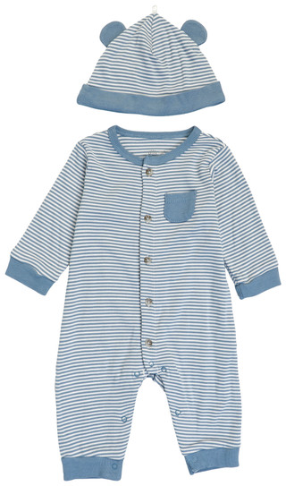 Thumbnail 1: Little Me 2 Pc Baby Boys Long Sleeve Button Up Footies w/ Beanie 