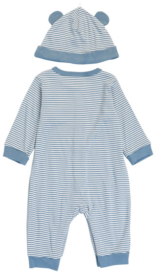 Thumbnail 2: Little Me 2 Pc Baby Boys Long Sleeve Button Up Footies w/ Beanie 