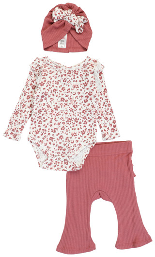 Thumbnail 1: Rachael Zoe  3 Pc Baby Girls Short Sleeve Onesie and Pants Set w/ Beanie 