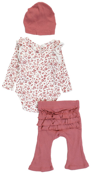 Thumbnail 2: Rachael Zoe  3 Pc Baby Girls Short Sleeve Onesie and Pants Set w/ Beanie 