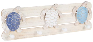 Thumbnail 1: JD YEATTS 19 in Wooden Nautical Turtle 3-Hook Wall Rack 