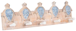Thumbnail 1: Chesapeake Bay 19 in Wooden Coastal Sea Turtle 5-Hook Wall Rack 