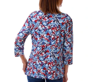 Thumbnail 2: Coral Bay Women's 3/4 Sleeve Notch Hardware Printed Top 