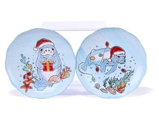 Thumbnail 2: BLUE SKY 4 Pk 8 in Christmas Manatee Salad Plate Set 