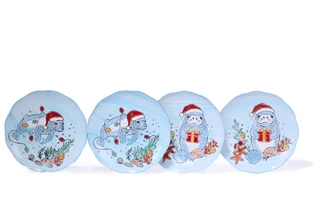 Thumbnail 1: BLUE SKY 4 Pk 8 in Christmas Manatee Salad Plate Set 
