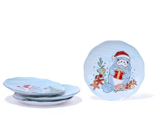 Thumbnail 3: BLUE SKY 4 Pk 8 in Christmas Manatee Salad Plate Set 