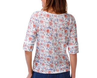 Thumbnail 2: BUNULU Women's Elbow Sleeve Jacobean Lace Trim Top 