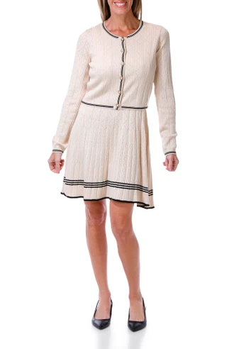Thumbnail 1: TAYLOR Women's 2 Pc Pointelle Knit Dress & Cardigan Set  