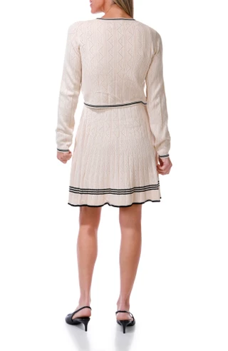 Thumbnail 3: TAYLOR Women's 2 Pc Pointelle Knit Dress & Cardigan Set  