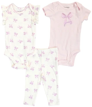 Thumbnail 1: Juicy Couture 3 Pc Baby Girls Short Sleeve Onesie and Pants Set  
