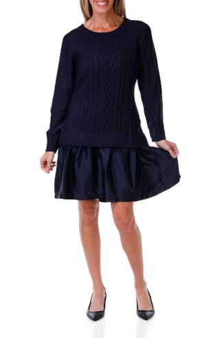 Thumbnail 1: TAYLOR Women's Long Sleeve Knit Sweater Dress with Pleated Hem 