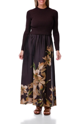 Thumbnail 1: TAYLOR Women's Long Sleeve Rib Knit Floral Maxi Dress 