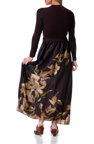 Thumbnail 2: TAYLOR Women's Long Sleeve Rib Knit Floral Maxi Dress 