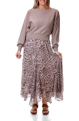 Thumbnail 1: TAYLOR Women's 2 Pc Long Sleeve Sweater & Leopard Print Maxi Dress 