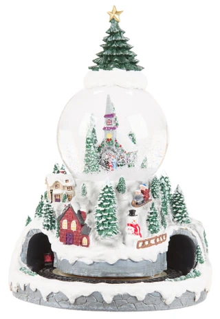 Thumbnail 2: Magical Season Light Up Christmas Village Snow Globe with Moving Train Base 