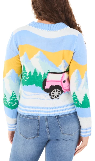 Thumbnail 2: Major Label Group Juniors Embroidered Sparkly Button Front Christmas Cardigan 