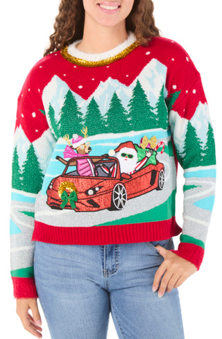 Thumbnail 1: Major Label Group Juniors Embroidered Sparkly Christmas Pullover Sweater 