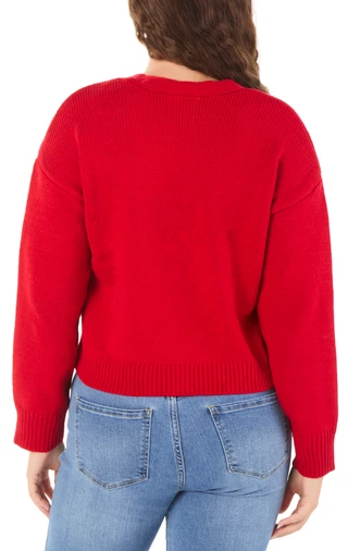 Thumbnail 2: No Comment Juniors Embroidered Button Front Christmas Cardigan w/ Clip 