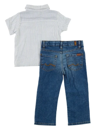 Thumbnail 2: 7 FOR ALL MANKIND Toddler Boys Short Sleeve Striped Polo w/ Jean Pants Set  