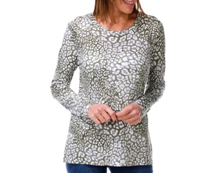 Thumbnail 1: Blue Sol Women's Long Sleeve Leopard Print Scoop Neck Top 