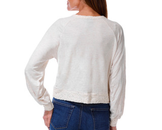 Thumbnail 2: BOBEAU Women's Long Sleeve Lace Hem Raglan Sleeve Henley 