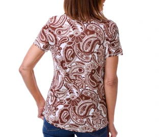 Thumbnail 2: Blue Sol Women's Short Sleeve Western Paisley V Neck Tee 