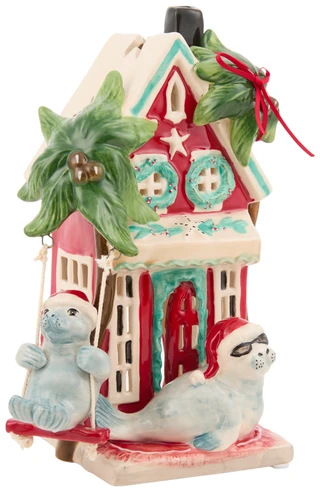 Thumbnail 1: Chubby Mermaids 10 in Christmas Manatee Tea Light House Decor 