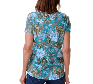 Thumbnail 2: Blue Sol Women's Short Sleeve Floral Azure Luxey Scoop Neck Tee 