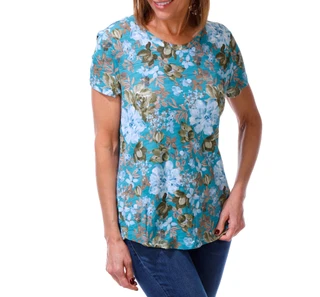 Thumbnail 1: Blue Sol Women's Short Sleeve Floral Azure Luxey Scoop Neck Tee 