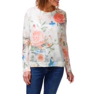 Thumbnail 1: La Vila Milano Women's Long Sleeve Floral Cream Sweater 