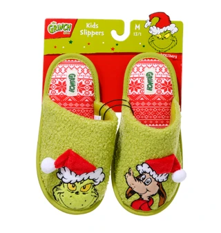 Thumbnail 1: THE GRINCH Children's Fair Isle Christmas Santa Grinch & Max Slippers 