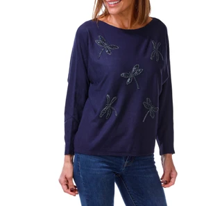 Thumbnail 1: Mila Milano Women's Long Sleeve Embellished Dragonfly Sweater 