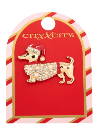 Thumbnail 1: City X City Rhinestone Dachshund Christmas Pin 