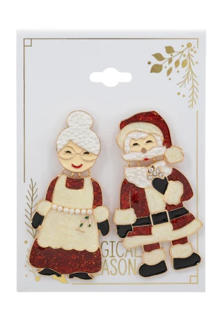 Thumbnail 1: Magical Season Gold Tone Santa and Mrs Claus Christmas Earrings 