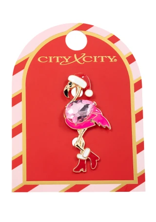 Thumbnail 1: City X City Christmas Flamingo Rhinestone Pin 
