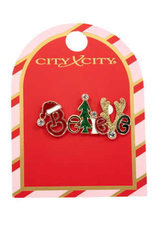 Thumbnail 1: City X City Believe Christmas Rhinestone Enamel Pin 