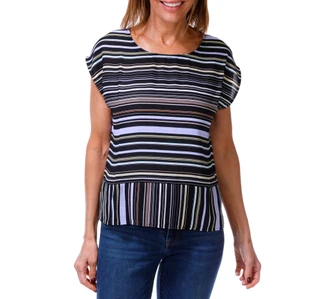 Thumbnail 1: Vince Camuto Women's Petite Short Sleeve Striped Dolman Top 