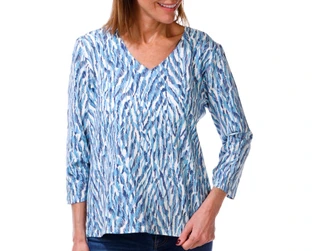 Thumbnail 1: Hearts of Palm Women's 3/4 Sleeve Etched Animal Print V Neck To 