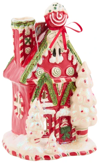 Thumbnail 1: BLUE SKY 9.5 in Christmas Candy Cane Inn Tea Light Holder 