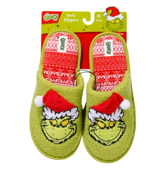 Thumbnail 1: THE GRINCH Men's Fair Isle Christmas Santa Grinch Slippers 