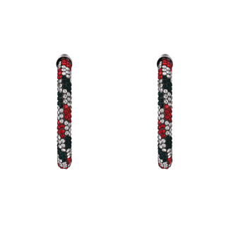 Thumbnail 2: Brighten the Season Silver Tone Christmas Crystal Striped Hoop Earrings 