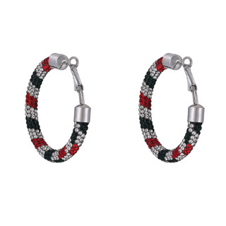 Thumbnail 1: Brighten the Season Silver Tone Christmas Crystal Striped Hoop Earrings 