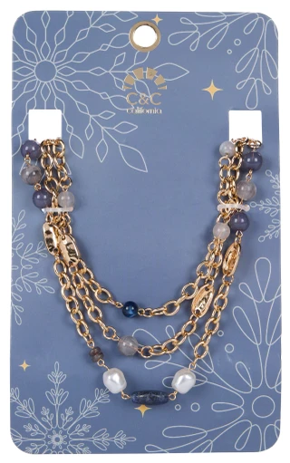 Thumbnail 1: C&C California 3 Layered Gold Chain Necklace with Bead Accents 