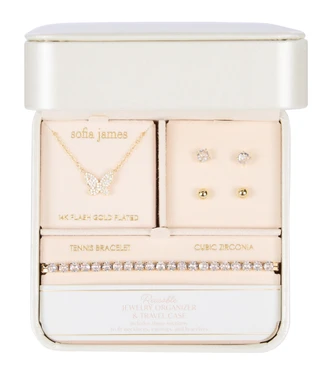 Thumbnail 1: Sofia James Gold Tone Butterfly Jewelry Gift Set with Travel Case 