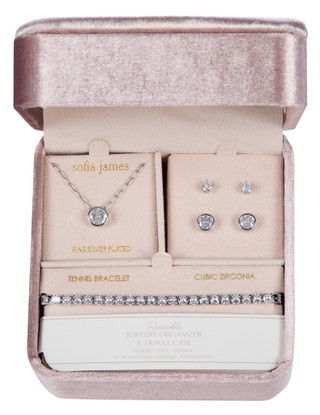 Thumbnail 1: Sofia James Silver Tone Jewelry Set with Travel Case 